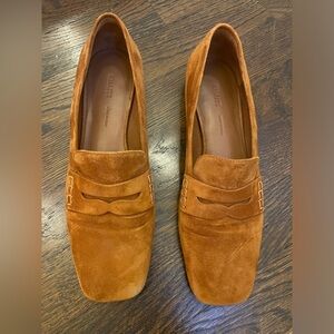 Khaite Carlisle Caramel Suede Penny Loafer size 36.5 (US 6)